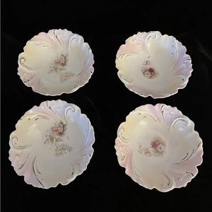 1890 ca. RS PRUSSIA “Old Mold” Berry Bowls Scroll Mold Pink Flowers